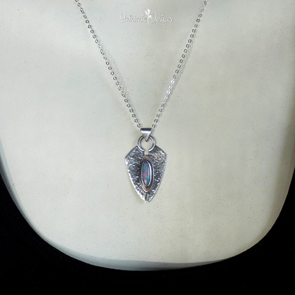 OPAL & STERLING SILVER PENDANT NECKLACE