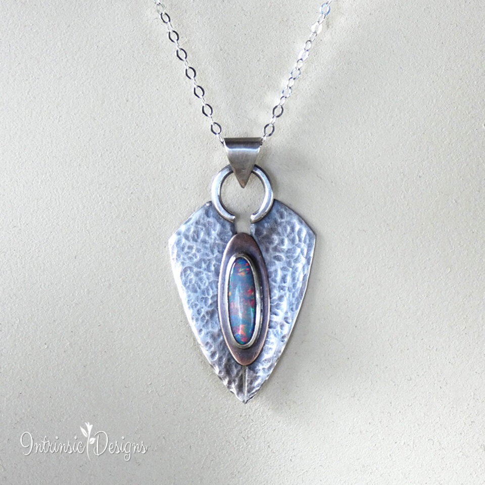 OPAL & STERLING SILVER PENDANT NECKLACE