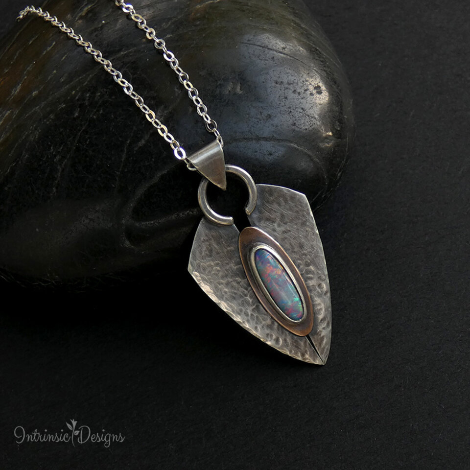 OPAL & STERLING SILVER PENDANT NECKLACE