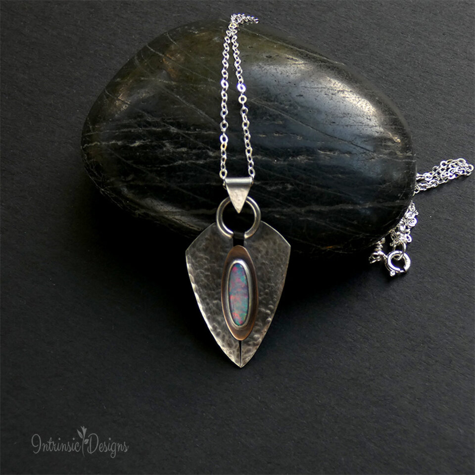 OPAL & STERLING SILVER PENDANT NECKLACE