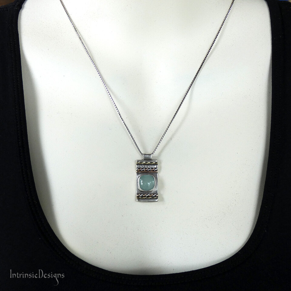 SEAFOAM CHALCEDONY STERLING SILVER & MIXED METAL PENDANT NECKLACE