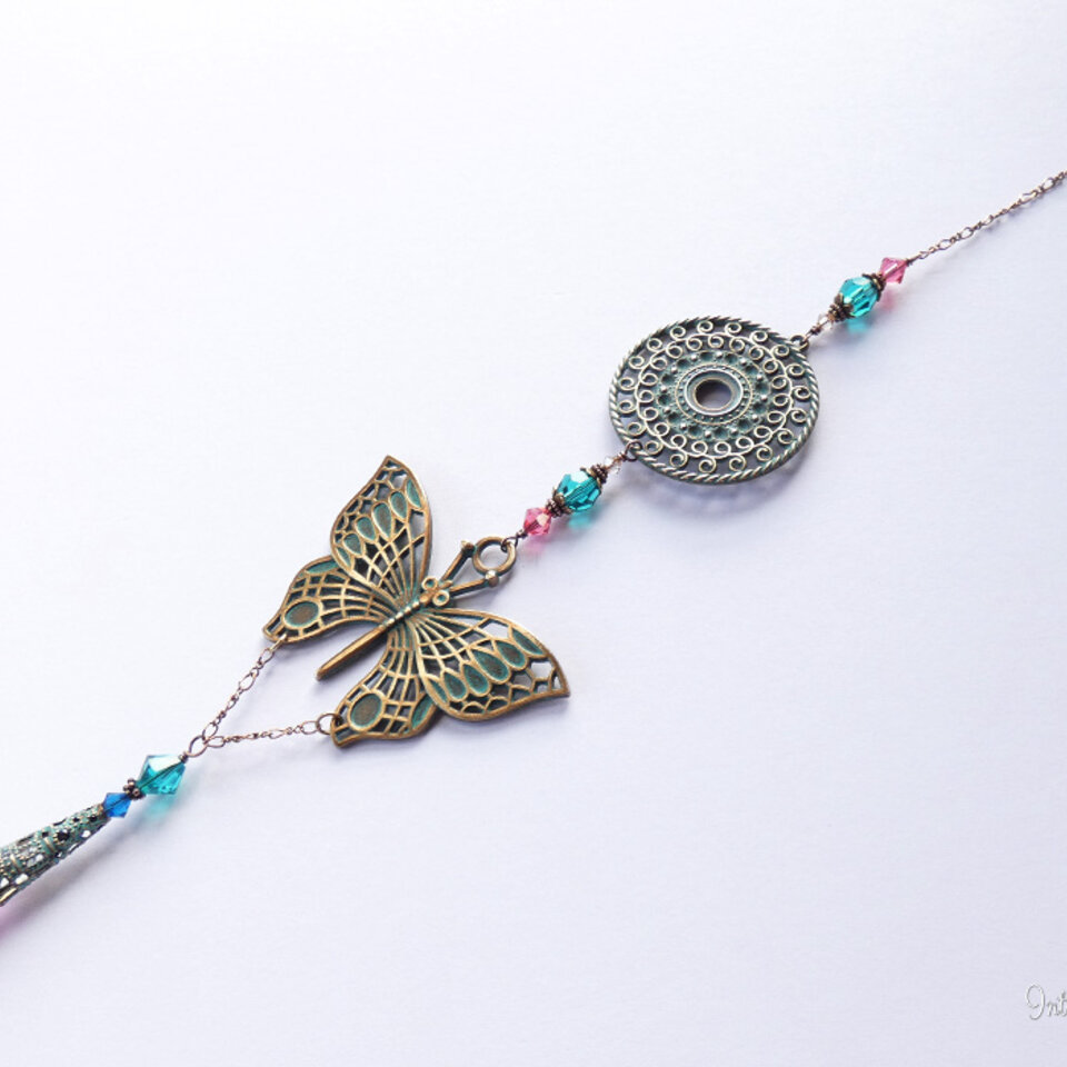 BUTTERFLY SWAROVSKI CRYSTAL WINDOW SUN CATCHER WITH MANDALA