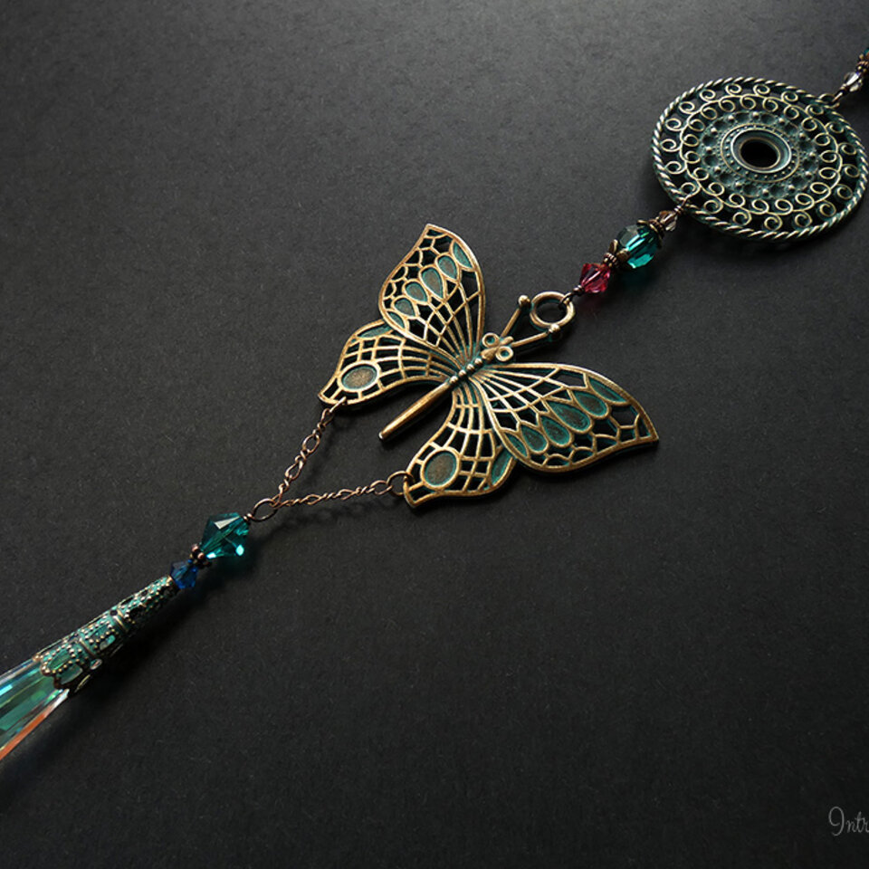 BUTTERFLY SWAROVSKI CRYSTAL WINDOW SUN CATCHER WITH MANDALA