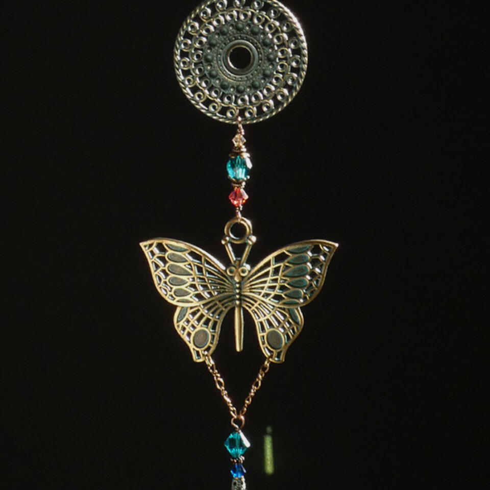 BUTTERFLY SWAROVSKI CRYSTAL WINDOW SUN CATCHER WITH MANDALA