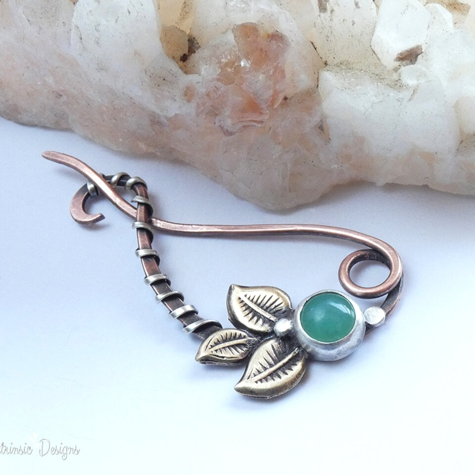 AUSTRALIAN CHRYSOPRASE  SHAWL PIN/ SWEATER PIN WITH MIXED METALS