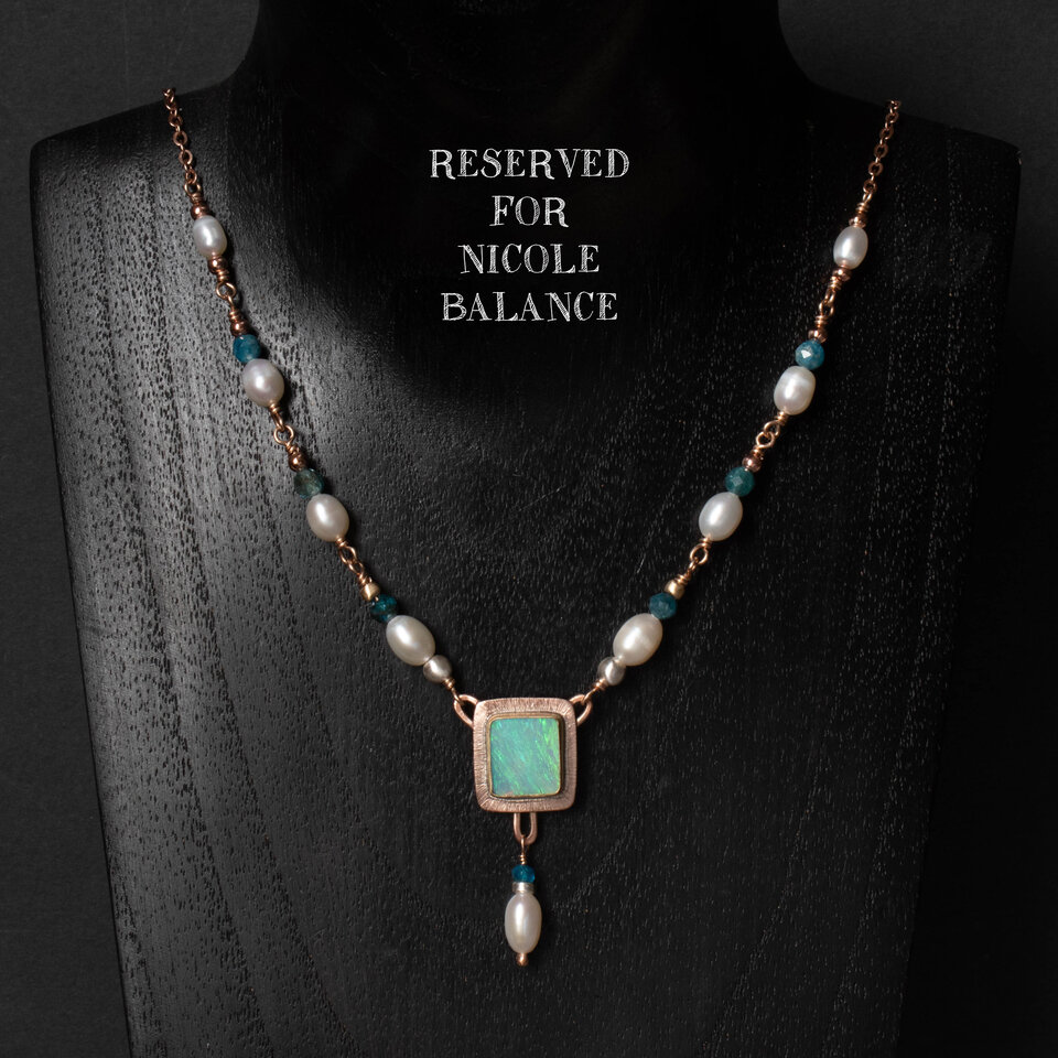 RESERVED FOR NICOLE BALANCE ... AUSTRALIAN OPAL & FRESHWATER PEARL NECKLACE WITH AN ADDED EXTENDER IN MIXED METALS.