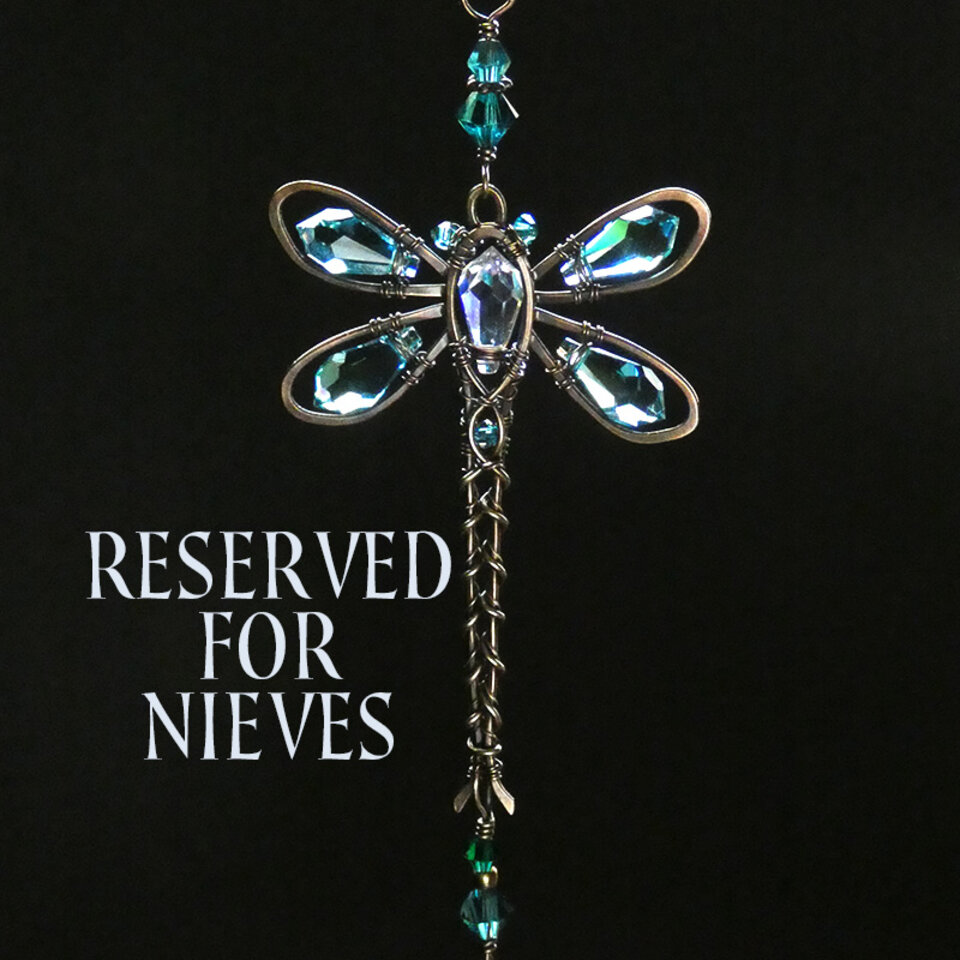 RESERVED FOR NIEVES .... TURQUOISE DRAGONFLY SWAROVSKI CRYSTAL CAR REAR VIEW MIRROR DANGLE .... ADJUSTABLE
