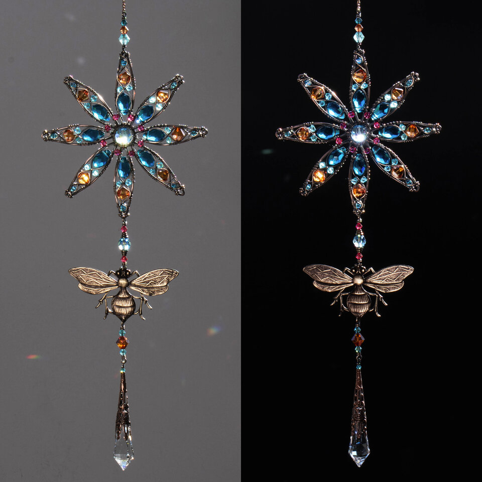 NATIVE BEE & MANDALA FLOWER CRYSTAL WINDOW SUNCATCHER