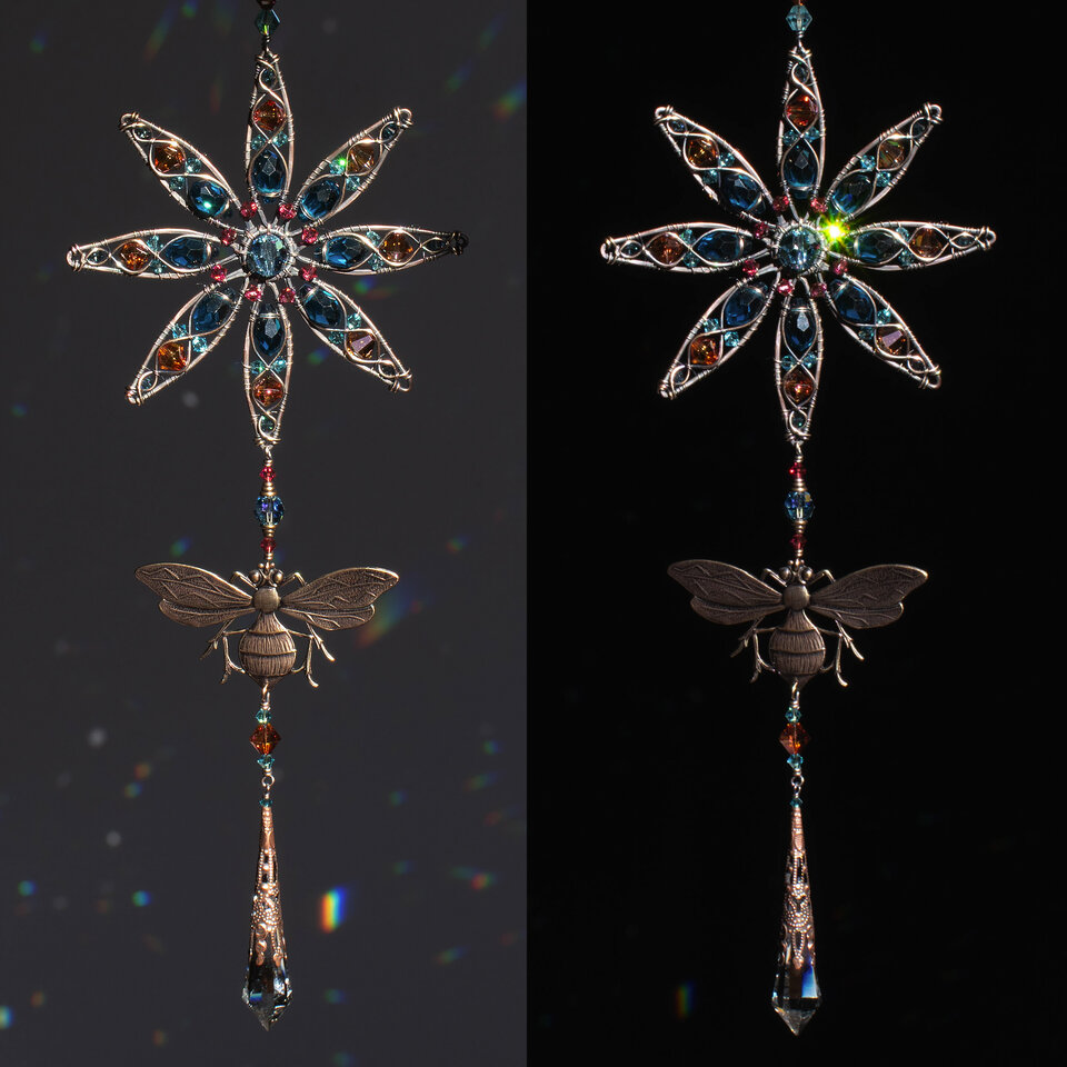 NATIVE BEE & MANDALA FLOWER CRYSTAL WINDOW SUNCATCHER