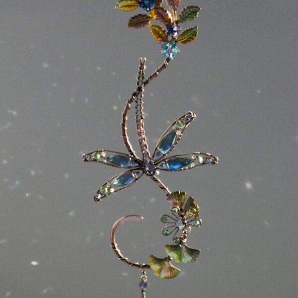 DRAGONFLY SWAROVSKI CRYSTAL WINDOW SUNCATCHER IN BLUES, GREENS & PURPLES WITH MIXED METALS