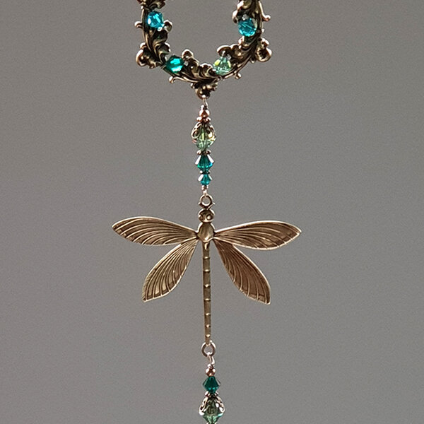 DRAGONFLY SWAROVSKI CRYSTAL WINDOW SUNCATCHER WITH FLORAL FRAME
