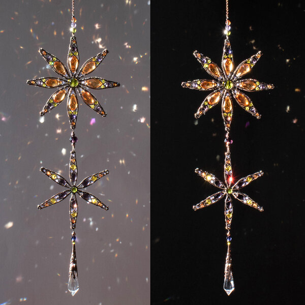 * TWO AUTUMN FLOWERS * CRYSTAL WINDOW SUNCATCHER IN COPPER AND BRONZE