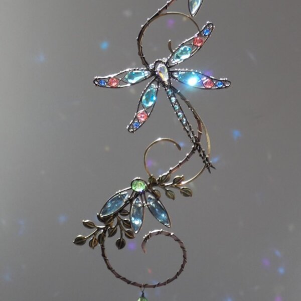 BUTTERFLY HEART SWAROVSKI CRYSTAL WINDOW SUNCATCHER IN PURPLE, OLIVE AND AMBER WITH MIXED METALS