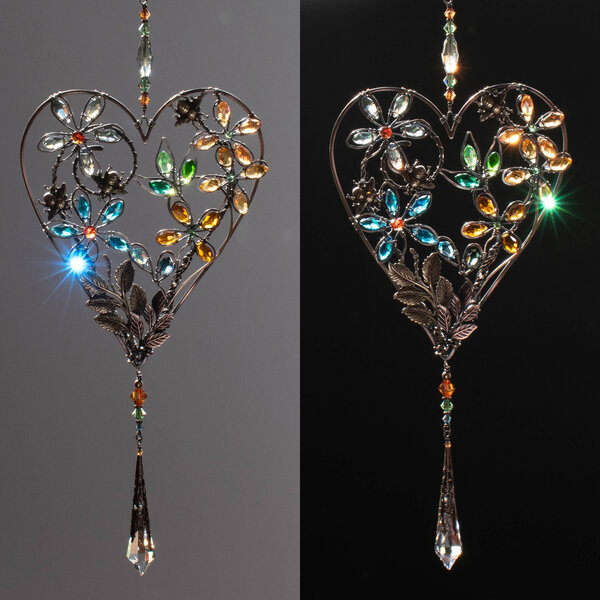 BEES AND FLOWERS IN A HEART...  MIXED CRYSTAL WINDOW SUNCATCHER