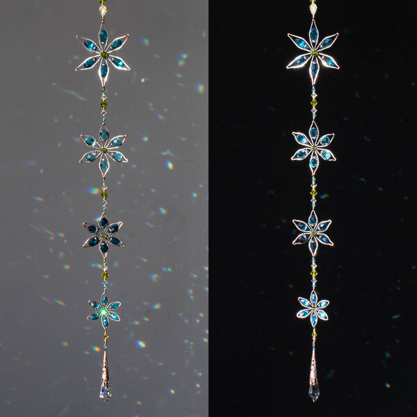 FOUR BLUE FLOWERS LONG CRYSTAL WINDOW SUNCATCHER