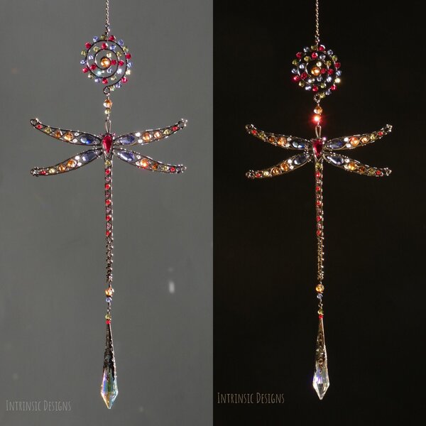 DRAGONFLY SWAROVSKI CRYSTAL WINDOW SUNCATCHER IN BRONZE