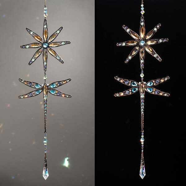 LARGE DRAGONFLY & FLOWER SWAROVSKI & AUSTRIAN CRYSTAL SUNCATCHER IN MIXED METALS