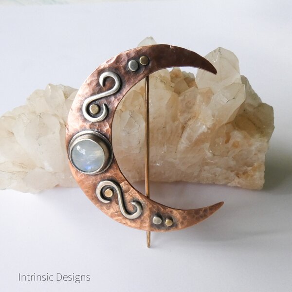 Moonstone Moon Shawl Pin