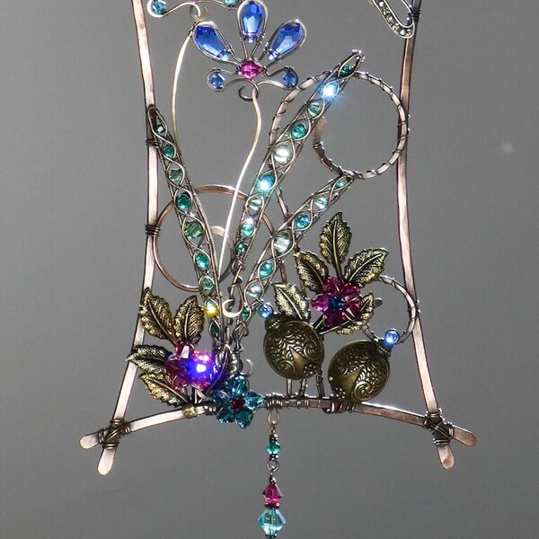 LADYBUGS AND DRAGONFLY  SWAROVSKI CRYSTAL WINDOW SUNCATCHER IN MIXED METALS