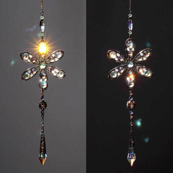 FLOWER  MIXED CRYSTAL WINDOW SUNCATCHER IN MIXED METALS