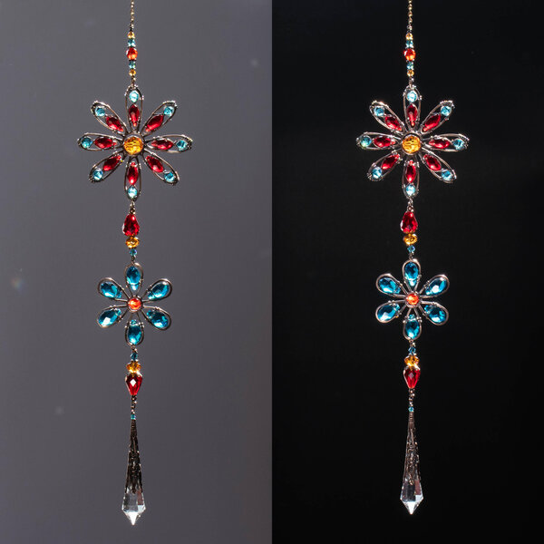 TWO FLOWERS CRYSTAL WINDOW SUNCATCHER IN BRONZE