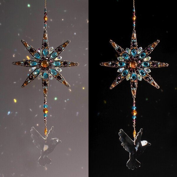 MANDALA & CRYSTAL BIRD CRYSTAL WINDOW SUNCATCHER IN BRONZE