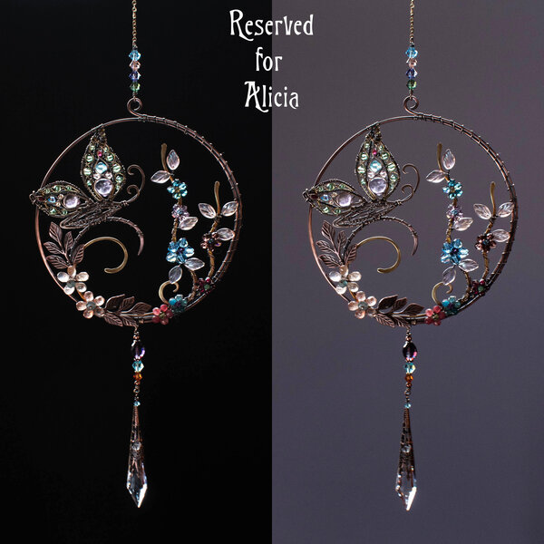 RESERVED FOR ALICIA BALANCE ... BUTTERFLY CRYSTAL & GEMSTONE SUNCATCHER