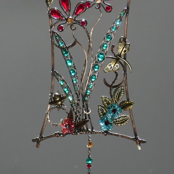 DRAGONFLIES AND BEE SWAROVSKI CRYSTAL WINDOW SUNCATCHER IN MIXED METALS