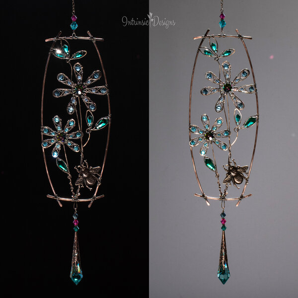 BEE DAISY SWAROVSKI CRYSTAL WINDOW SUNCATCHER IN MIXED METALS
