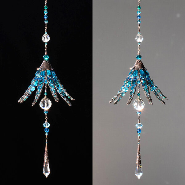 SOLD OUT .... LONG LILY CRYSTAL CHANDELIER STYLE WINDOW SUNCATCHER IN A COASTAL BLUE COLOUR PALETTE
