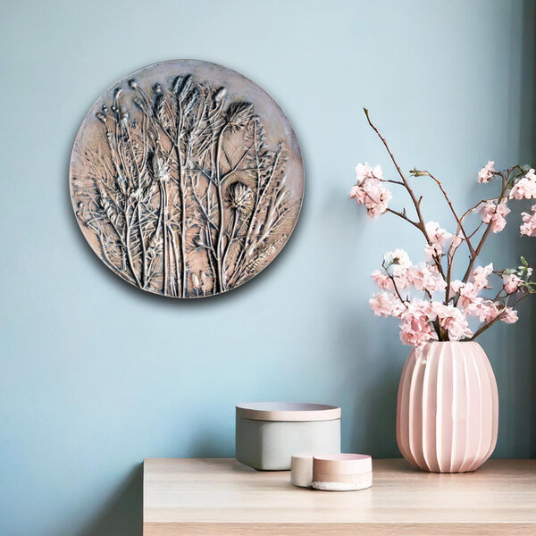 BOTANICAL BAS RELIEF ROUND WALL PLAQUE