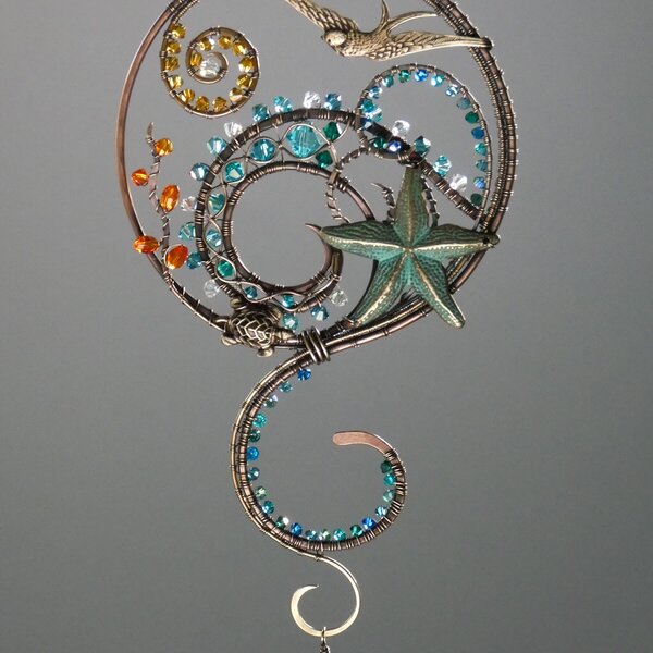 SEASIDE LANDSCAPE SWAROVSKI CRYSTAL WINDOW SUNCATCHER IN MIXED METALS