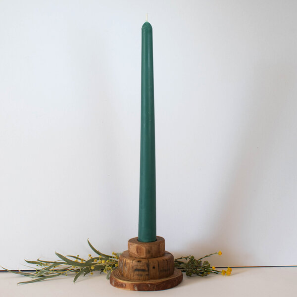 BEESWAX CANDLE WITH HANDMADE WOOD CANDLE HOLDER 