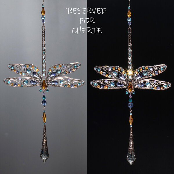 RESERVED FOR CHERIE ... DRAGONFLY FLORAL SWAROVSKI CRYSTAL WINDOW SUNCATCHER IN MIXED METALS