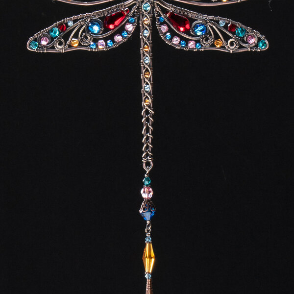 RESERVED FOR CHERIE ... DRAGONFLY FLORAL SWAROVSKI CRYSTAL WINDOW SUNCATCHER IN MIXED METALS