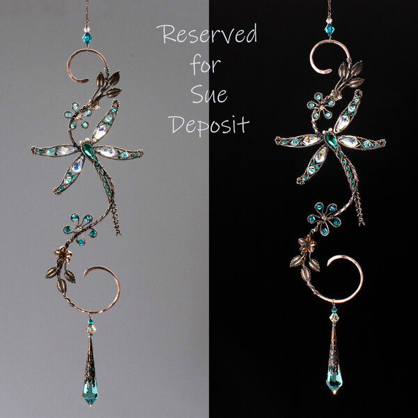 RESERVED FOR SUE DEPOSIT ....  DRAGONFLY ON A BRANCH WINDOW SUNCATCHER IN MIXED METALS