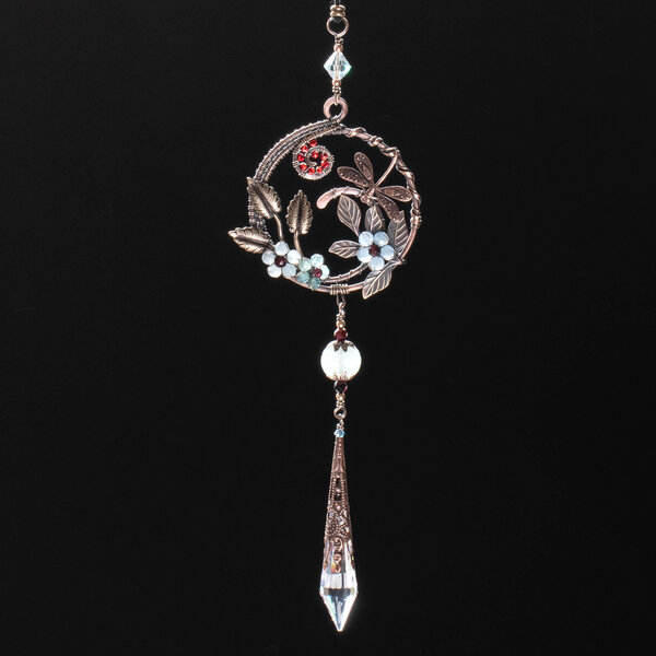 DRAGONFLY IN A GARDEN CAR REAR-VIEW MIRROR CHARM .... ADJUSTABLE