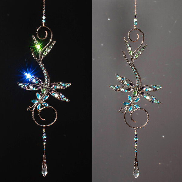 DRAGONFLY FLORAL SWAROVSKI CRYSTAL WINDOW SUNCATCHER IN MIXED METALS