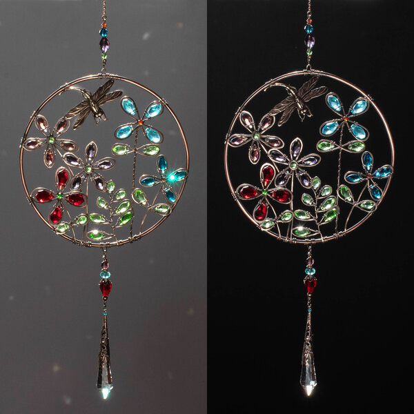 DRAGONFLY IN A GARDEN, MIXED CRYSTAL WINDOW SUNCATCHER