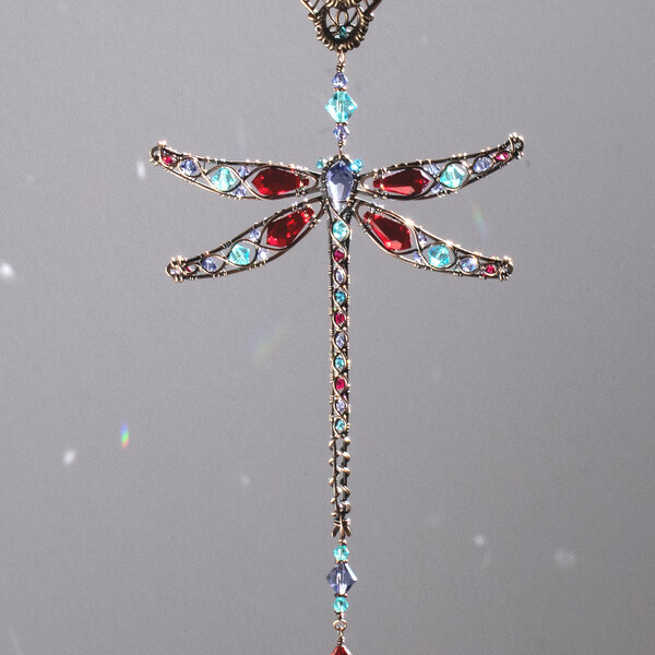 DRAGONFLY  SWAROVSKI CRYSTAL WINDOW SUNCATCHER IN MIXED METALS