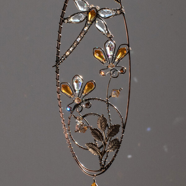 DRAGONFLY  SWAROVSKI CRYSTAL WINDOW SUNCATCHER IN MIXED METALS