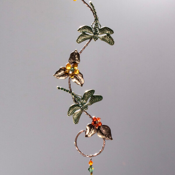 VINTAJ DOUBLE DRAGONFLY SWAROVSKI CRYSTAL WINDOW SUNCATCHER IN MIXED METALS