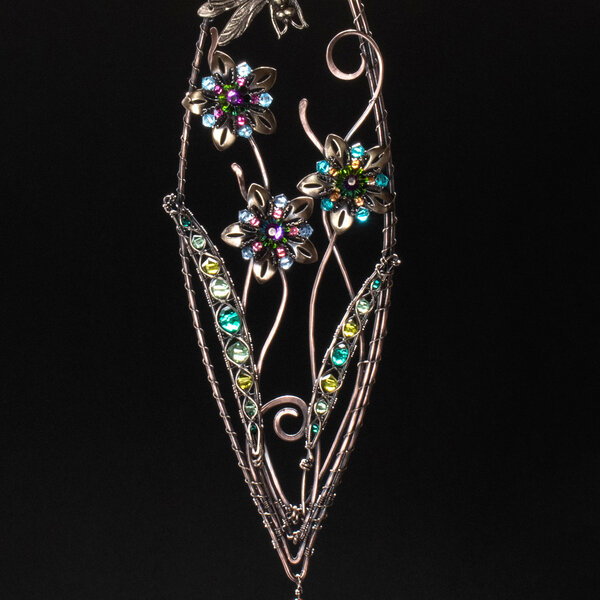 DRAGONFLY FLORAL SWAROVSKI CRYSTAL WINDOW SUNCATCHER IN MIXED METALS