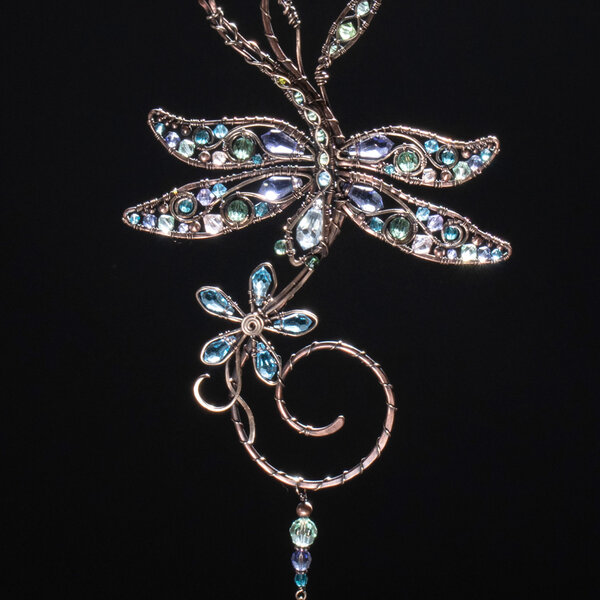 RESERVED FOR AMBER ... DRAGONFLY FLORAL SWAROVSKI CRYSTAL WINDOW SUNCATCHER IN MIXED METALS