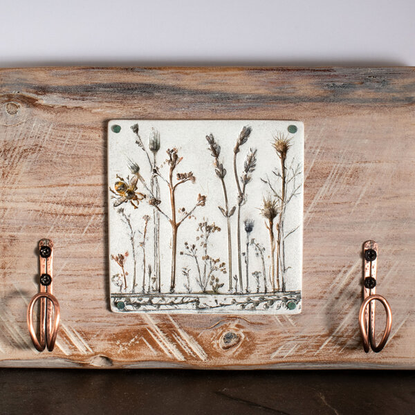 CYPRESS PINE, BEE AND WILDFLOWER PLAQUE COAT RACK