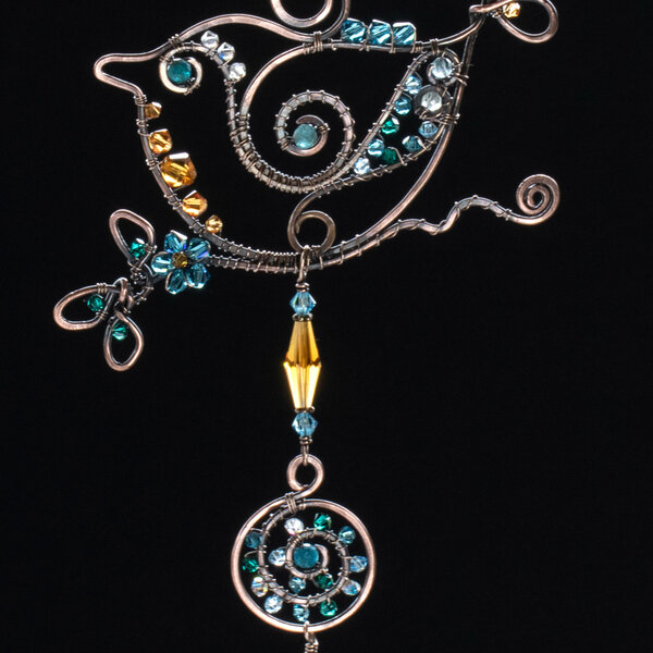 BIRD ON A BRANCH SWAROVSKI CRYSTAL WINDOW SUNCATCHER IN MIXED METALS