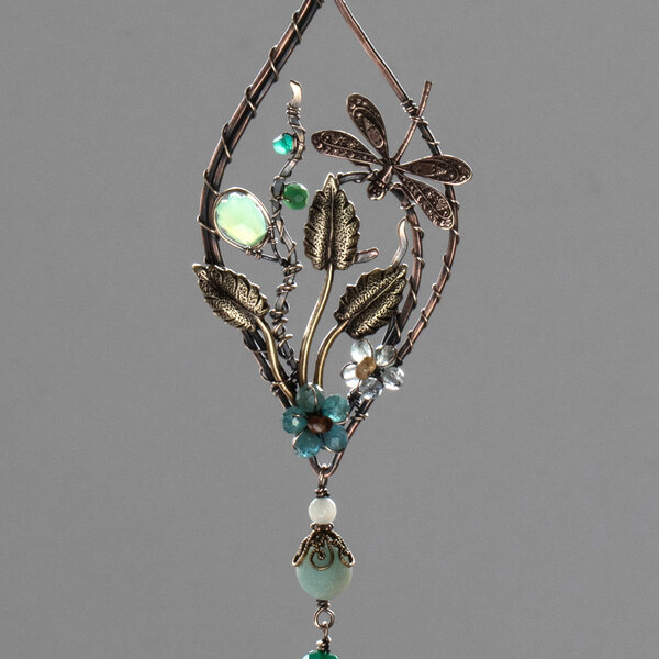 DRAGONFLY WITH GEMSTONES CAR REAR-VIEW MIRROR DANGLE .... ADJUSTABLE