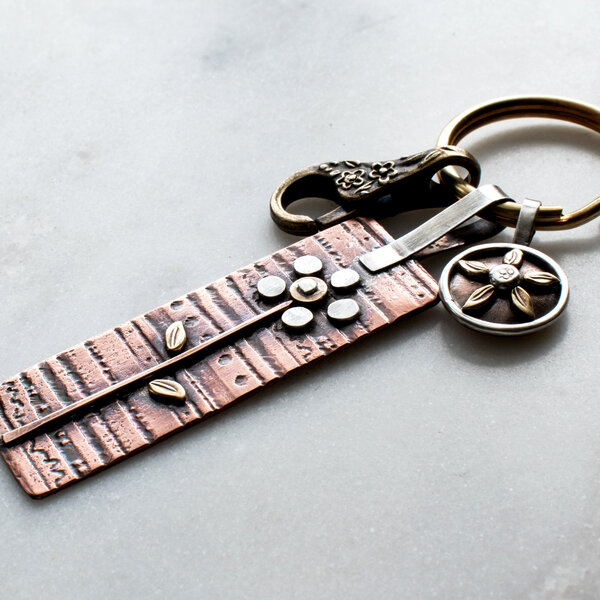 MIXED METAL FLORAL KEYRING / BAG KEY CHARM / KEY CHARM