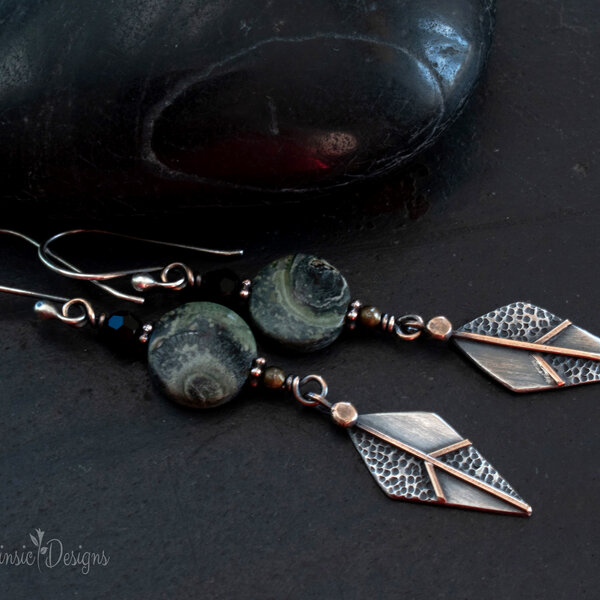 KAMBABA JASPER DANGLE EARRINGS IN STERLING SILVER AND MIXED METALS WITH STERLING SILVER EAR WIRES