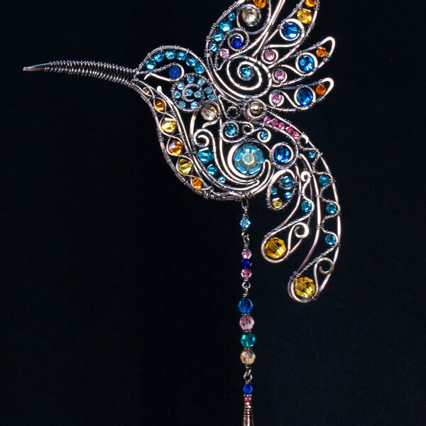 HUMMINGBIRD SWAROVSKI CRYSTAL WINDOW SUNCATCHER IN MIXED METALS